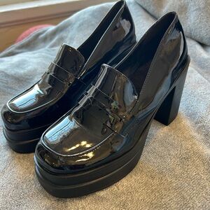 Black Patent Leather Platform Loafers